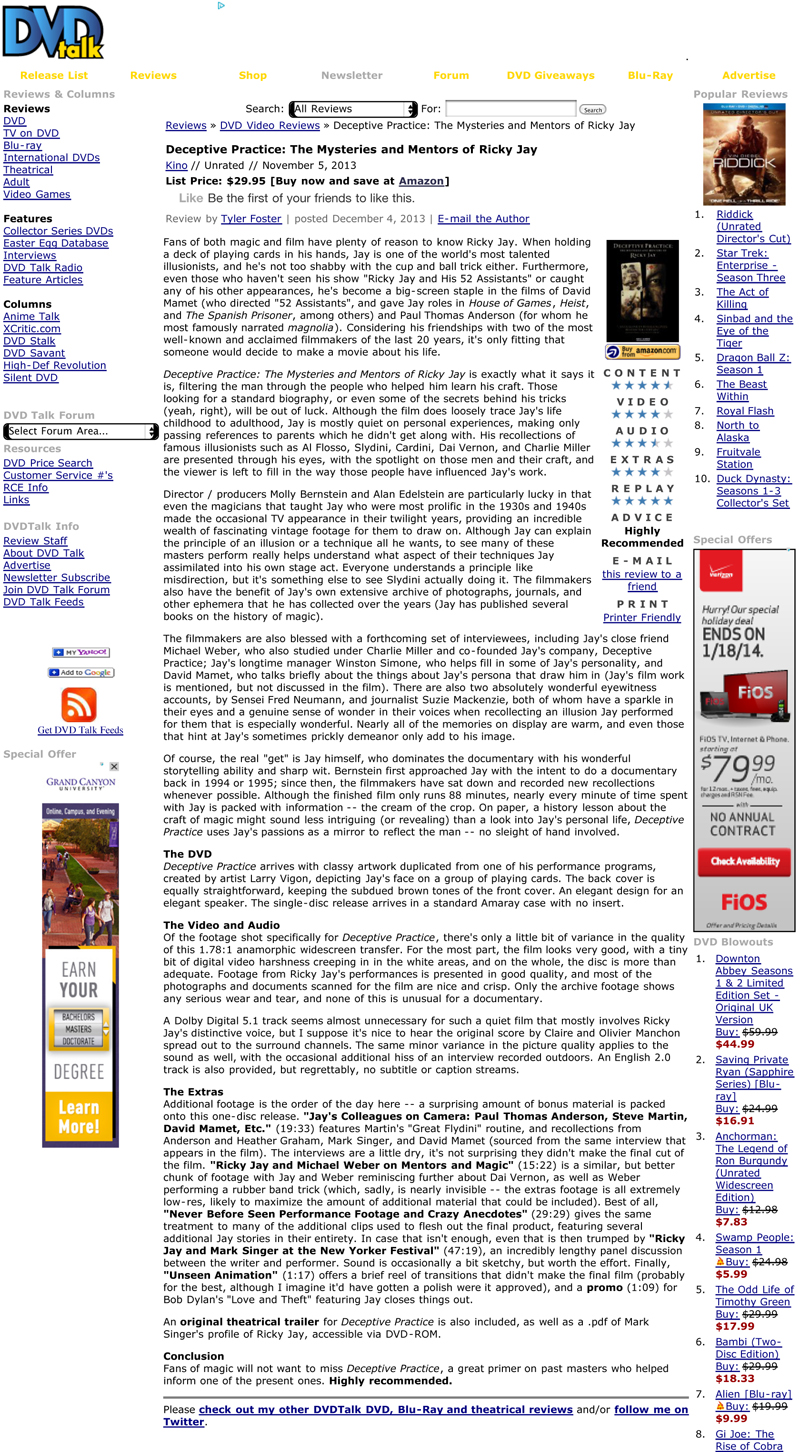 Deceptive Practice: The Mysteries and Mentors of Ricky Jay : DVD