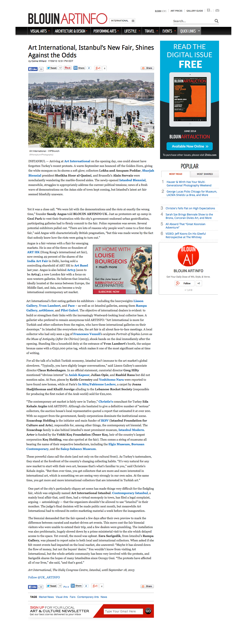 Blouin Artinternational article